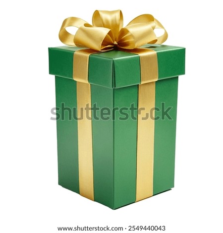 Image, Stock Photo Gift box with green ribbon on and candy canes on red bold color background