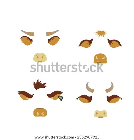 bull horn and ear face sign png.  ears of cows, animal icons, cow in flat style isolated on white background, buffaloes