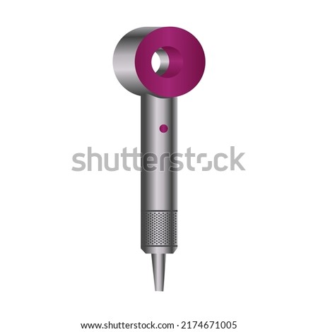 Realistic hairdryer for hairdresser salon, barbershop or home usage. Electric barber tool for drying hair and hairdo isolated on white background. 3d vector illustration