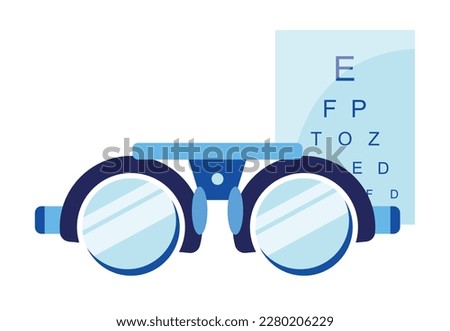 Ophthalmology set concept. Optometrist Checks Patient Eyesight. Optical Test for Eyes. Good Vision and Care. Ophthalmological Sight Examination and Treatment. Illustration isolated on white background
