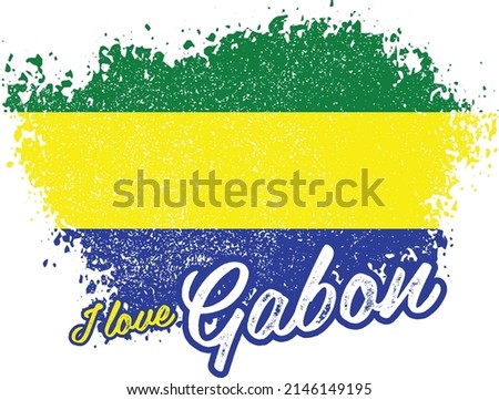 illustration of vector flag with text (I love Gabon)
