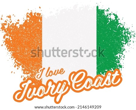 illustration of vector flag with text (I love ivory coast)