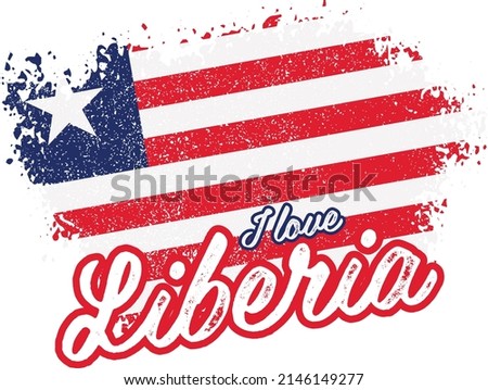 illustration of vector flag with text (I love Liberia)