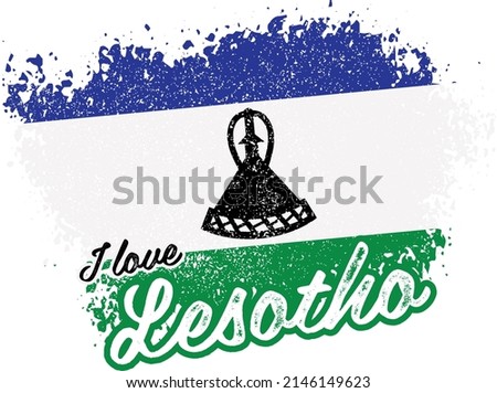 illustration of vector flag with text (I love Lesotho)