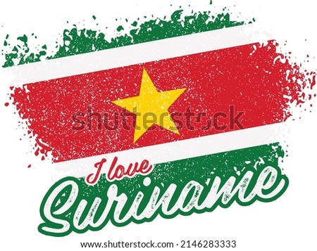 illustration of vector flag with text (I love Suriname)