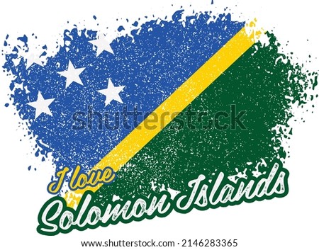 illustration of vector flag with text (I love Solomon Islands)