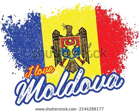 illustration of vector flag with text (I love moldova)