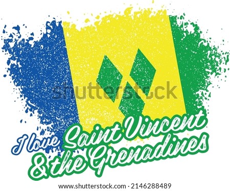 illustration of vector flag with text (I love saint vincent and the grenadines)