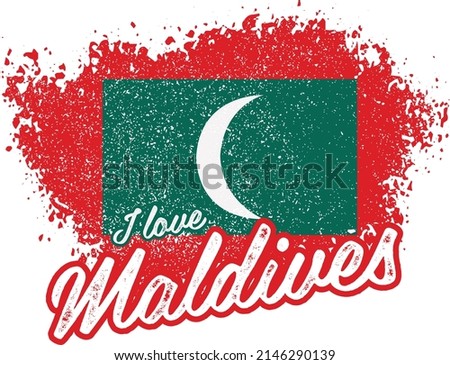 illustration of vector flag with text (I love Maldives)