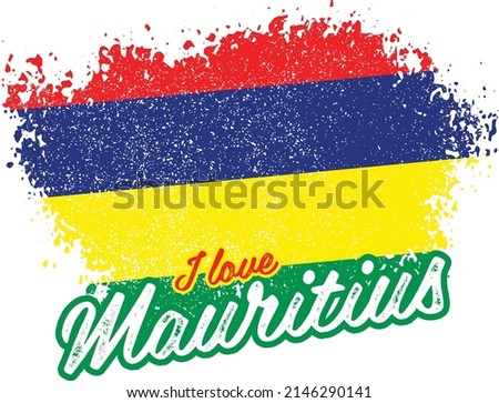 illustration of vector flag with text (I love Mauritius)