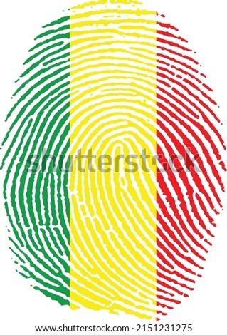 Vector illustration of the flag of mali in the shape of a fingerprint