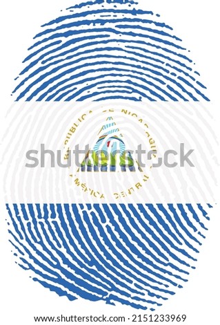 Vector illustration of the flag of Nicaragua in the shape of a fingerprint