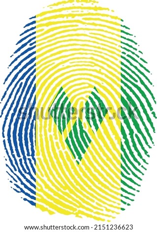 Vector illustration of the flag of saint vincent and the grenadines in the shape of a fingerprint