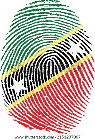 Vector illustration of the flag Saint Kitts and Nevis in the shape of a fingerprint