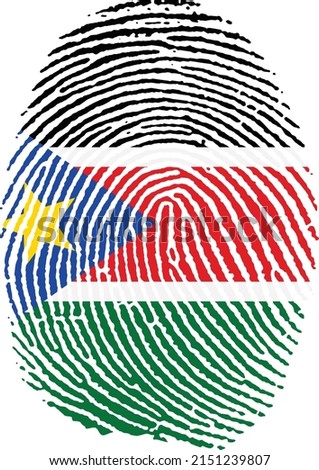 Vector illustration of the flag of South Sudan in the shape of a fingerprint