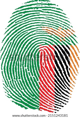 Vector illustration of the Zambia flag in the shape of a fingerprint