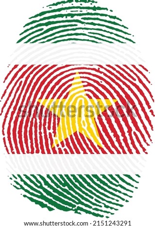 Vector illustration of the Suriname flag in the shape of a fingerprint