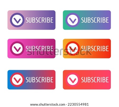 Set icons, stickers, buttons with text Subscribe and check button in soft gradient colors