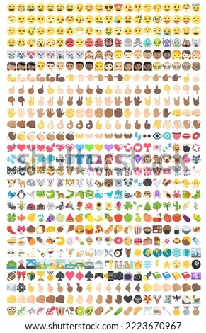 Big set of emoticon all icons. Cartoon emoji set. Vector emoticon set