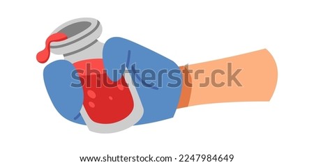 Hand in kitchen glove hold spices flat icon. Vector illustration