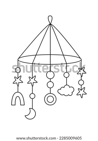 Baby hanging bed toys line art icon Accessory. Vector illustration