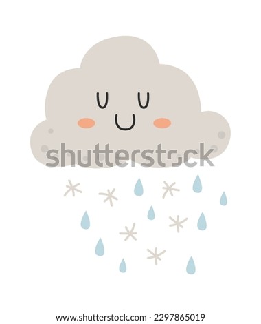 Cute Rain character Cloud with raindrop. Vector illustration