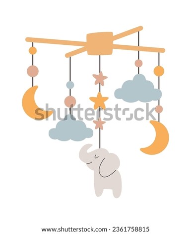Baby Crib Mobile With Elephant Vector Illustration