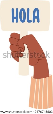 Hand Holding Hola Banner Vector Illustration