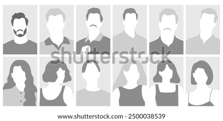 Diverse people avatar profile portraits with unknown faceless silhouettes of man and woman set. Male and female person user headshot collection with grey color vector illustration. Community diversity