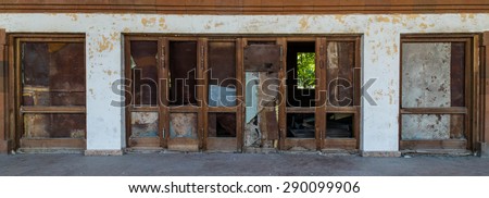 Doors, Yerevan, Armenia - June 24 2015 - The entrance to an abandoned restaurant.
