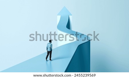 Image, Stock Photo Man walks on a dirt road between cornfields under a wide evening sky with beautiful clouds illuminated by the sunset