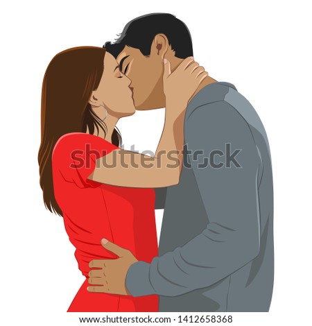 Two people kissing. Vector illustration.
