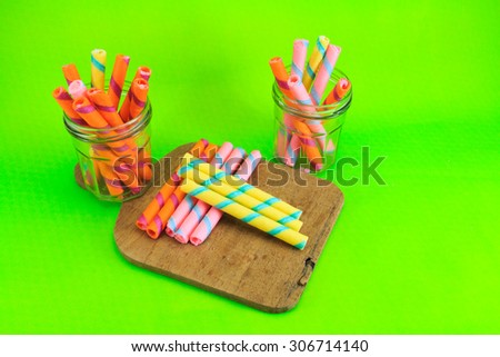 wafer roll on green background