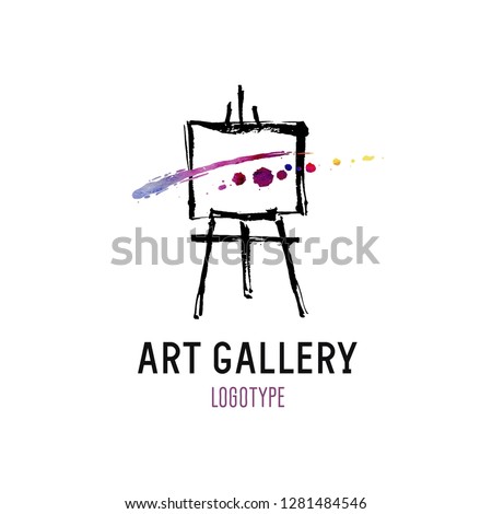 Logo for art gallery. Illustration of an easel with abstract picture.