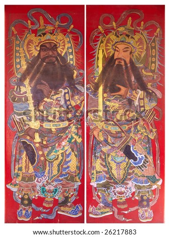 Door Gods Is Paiting On Chinese Traditional Temple'S Door Stock Photo ...