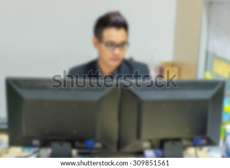 A office worker in the real office room in motion blur style