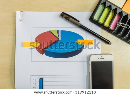 Graph of market share with black pen in business concept