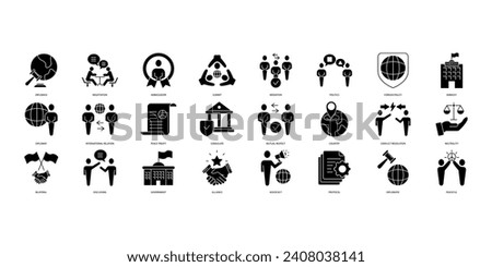 Diplomacy icons set. Set of editable stroke icons.Vector set of Diplomacy
