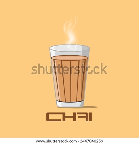 Indian street tea in glass cup. Chai is Indian drink. Milk Chai Vector