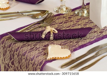 elegant restaurant table set for event, wedding place