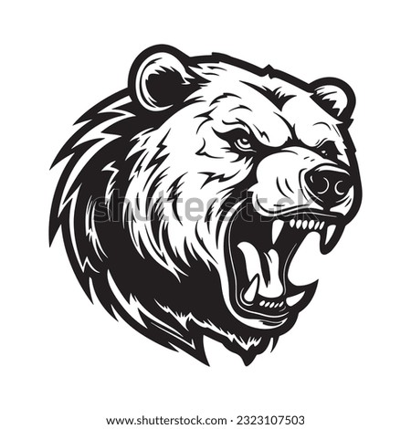 Vector roaring bear isolated on white background. Furious bear head.