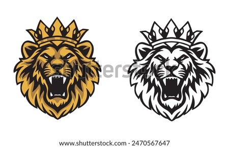 Angry lion head with crown.vector illustration