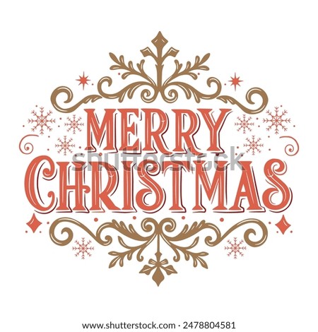 Christmas and New Year typography on a background with snowflakes. Vector illustration on white background