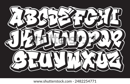 Street alphabet in hip-hop graffiti style, hand drawn. youthful urban atmosphere. energetic expressive title. vector graffiti alphabet on black background