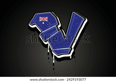 Australia Flag V Hand Lettering Graffiti alphabet Vector template 