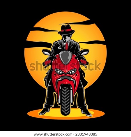 Mascot illustration Riding Superbike , Italian mob logo design vector inspiration