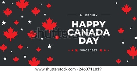 Happy Canada Day illustration background banner header with red maple leaves and stars. Black background. 1st of July national holiday design. Greeting card poster geometrical decoration, covering