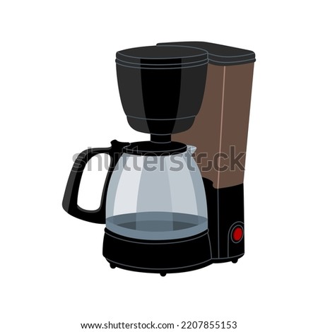 Drip coffee maker with glass pot. Kitchen appliance for making hot drink. Hand drawn colored vector illustration isolated on white background. Flat style.