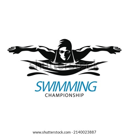 flat design swimming logo template design