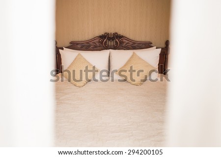 Bed and pillow set from outside view